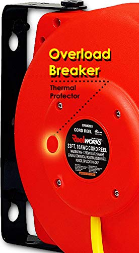 REELWORKS Heavy Duty Extension Cord Reel, 16AWG/3C SJT, Triple Tap, 33'