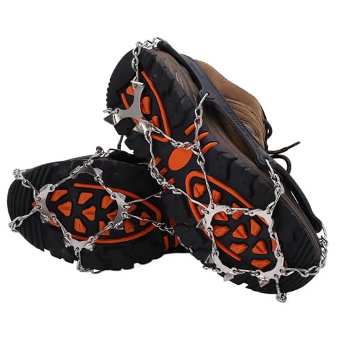 XHTLLO Crampons, 12 Tooth Mountaineering Shoe Ice Snow Grips, Stainless Steel Anti Slip Thickened Not Bending Boot Spikes, for Hiking Walking Mountaineering(L)
