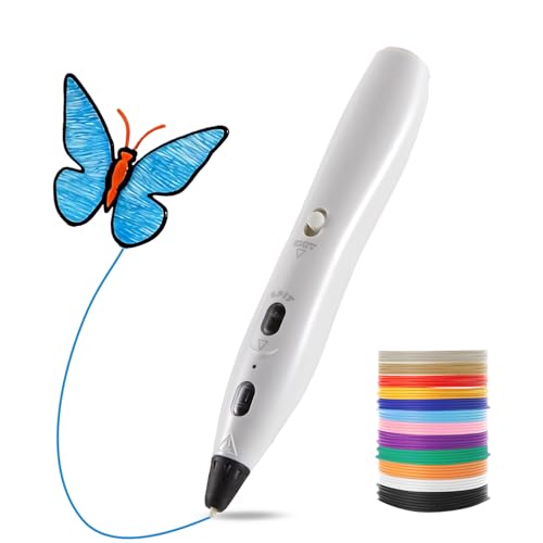 LIHUACHEN RPC200B Juego de bolígrafo 3D, incluye filamento de plástico PLA de 12 colores, compatible con filamento PLA, Pluma 3D apto 14 años o más o adultos. (blanco)