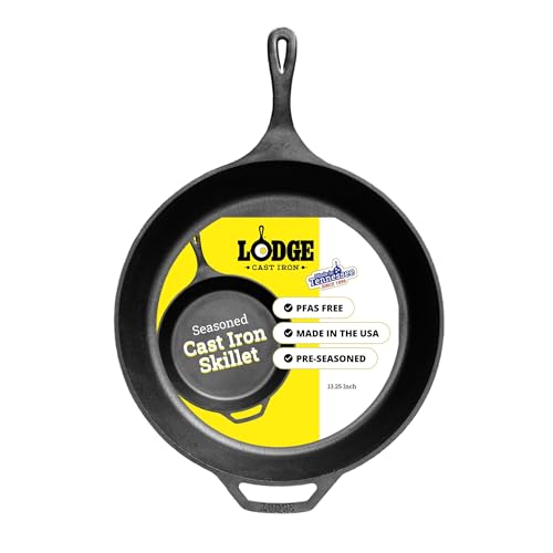 Image of Lodge Seasoned Cast Iron Skillet - PFAS-Free, Non-Toxic Cookware - Use with an Oven, Stove, Grill, or Campfire - Naturally Non-Stick & Oven Safe - 13.25 Inches