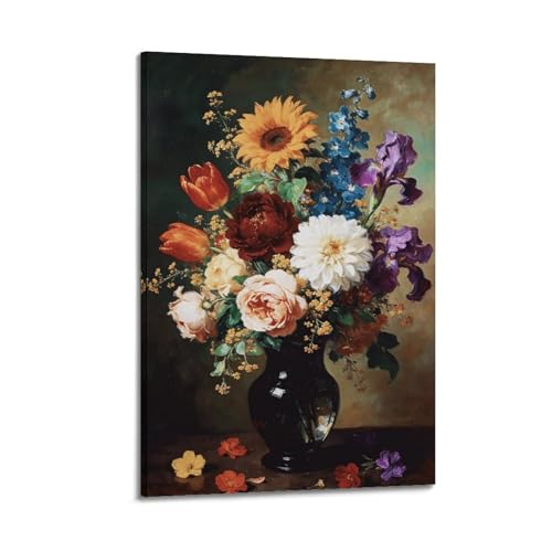 Toile murale vintage pour cuisine motif bouquet tournesols