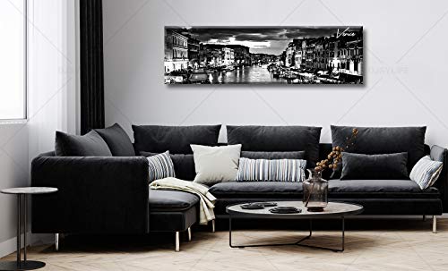 Image of DJSYLIFE Venice Skyline Wall Art Black and White Italy Cityscape Canvas Print Painting Buildings Grand Canal Landscape Pictures Modern Artwork for Man Room Office Living Room Decoration 13.8 inchx47.3 inch