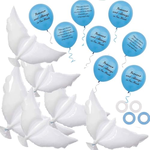 Image of 26 Pieces Blue Memorial Biodegradable Funeral Remembrance Balloons and 41.3 Inch Dove Balloons for Release to Celebrate Life, Bereavement, Condolences, Anniversary services