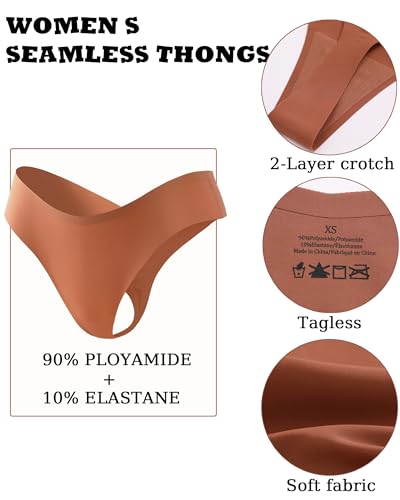 FINETOO Seamless Thongs for Women Sexy No Show Panties Invisible V-waisted Stretch Ladies Underwear 6 Pack3