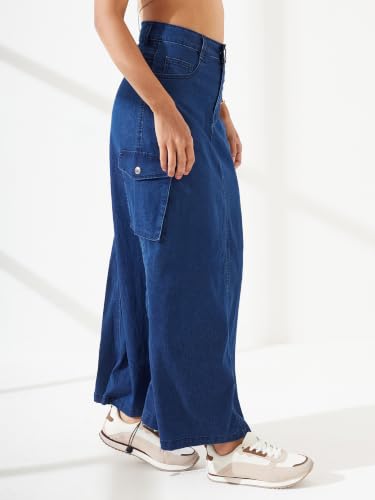 Image of Dolce Crudo Women's Flared High-Rise Stretchable Denim Maxi Skirt
