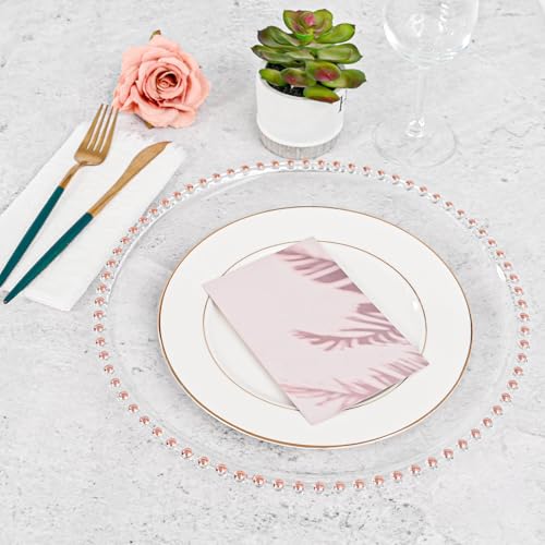 FXKS 50 PCS Clear Round Charger Plates with Beaded Rim, 13 Inch Plastic Acrylic Plate, Plastic Round Beaded Dinner Decorative Service Plates for Wedding Party Event, Home Kitchen Tabletop(Pink) by FXKS - Image 7