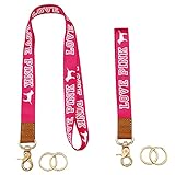 Wrist and Neck Lanyards for Keys ID Badge for Women Teacher Kids, 2 Pieces Cute Lanyards Key Chain Holder with 4 Keychain Rings for Car Keys Wallet Phone (Love-Rose Red)