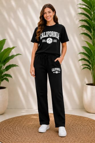 Image of Women's California Graphic T-Shirt and Jogger Set, 2-Piece Coord Set, Drawstring Waistband, Casual Loungewear, Relaxed Fit