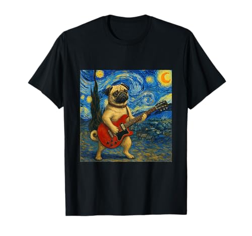 Van Gogh Starry Night Carlin Joueur de guitare T-Shirt