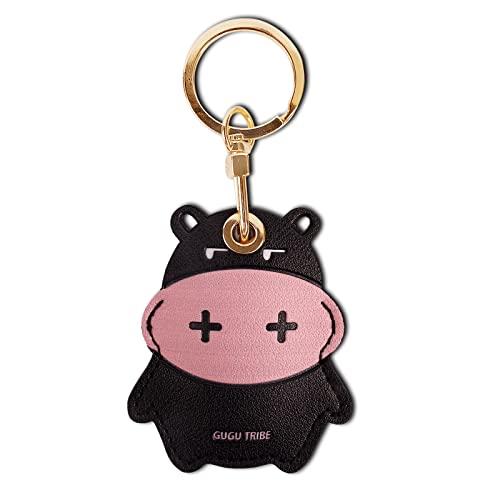 Leather Keychain Case Holder Compatible With Apple Airtag, Gps Airtag Keychain Finder Tracker With Key Ring, Anti-Scratch Protective Air Tag Cover For Keys, Wallet(Black Cow) #TOP22