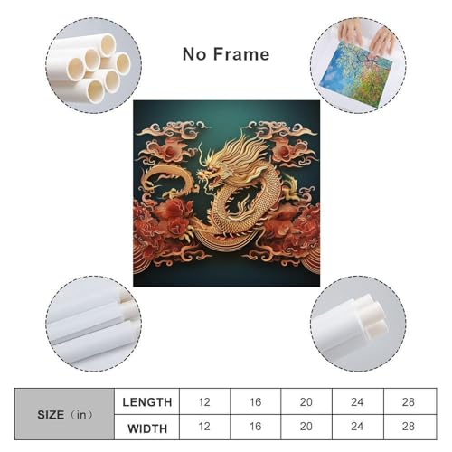 Toile dragon chinois haute définition | Impression textile moderne 70x70cm - 2