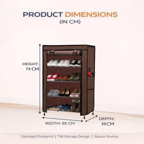 Image of Metal Shoe Stand with Cover, 4 Tier Shoe Organizer for Home & Office - Brown