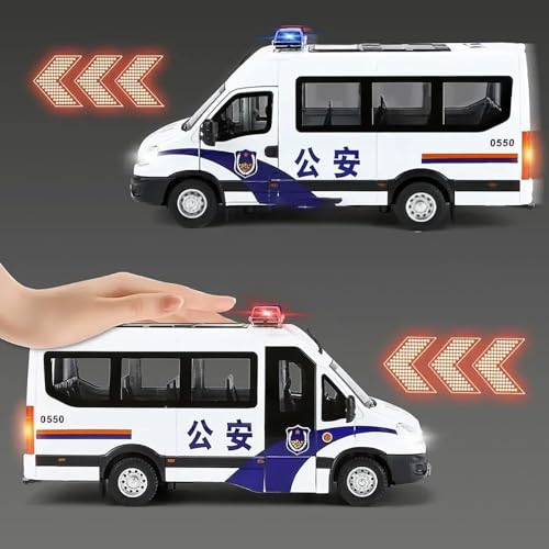 Image of 1:24 Diecast Metal Police Toy Car for Kids Police Car Model Car for Boy Light Sound Pull Back Openable Door