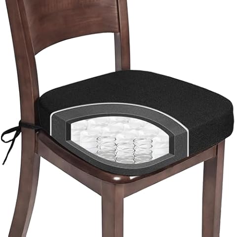 baibu Thickened 2.5" Chair Cushions for Dining Chairs, Patented Spring Coil Non-Slip Kitchen Dining Chair Pad and Seat Cushion [16.5 x 16.5 Inches], Black Cover