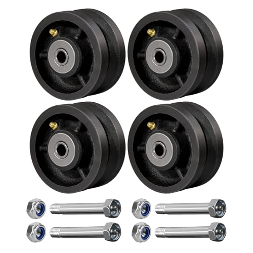 Image of 4 inch x 2 inch V-Groove Steel Wheel, 7 /8 inch Wide 90 Groove Fits 1 inch Angle Iron Track, Heavy Duty Industrial Track Wheel with Relief Groove, High Load Capacity(4 Pack)
