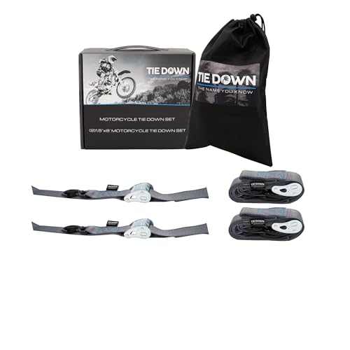 Tie Down 1.5 in. x 8 ft Grey Heavy Duty Motorcycle Strap, 2-Pack Kit - 3328 lbs. Breaking Load Limit