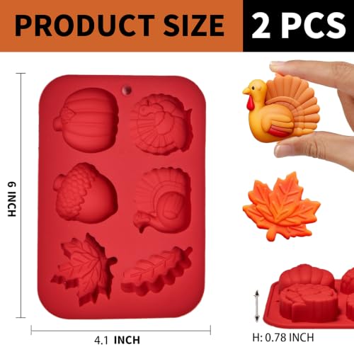 Image of Pumpkin Ice Cube Trays Fall Silicone Molds, 2 Pack Turkey Chocolate Molds