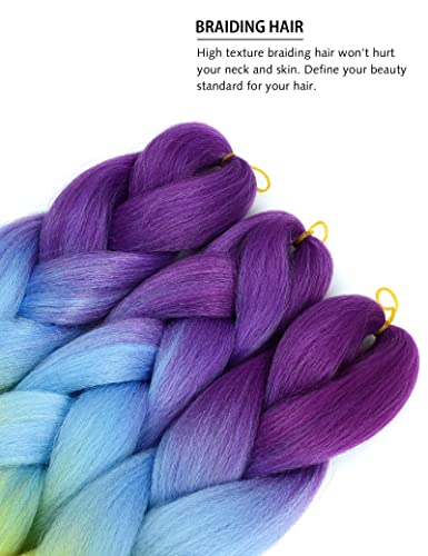 Yamel Ombre Kanekalon Braiding Hair 3 Packs Synthetic Hair Extensions for Braiding Crochet Twist Box Braids 24 Inch 4 Tone Ombre Purple Blue Yellow Orange Jumbo Braiding Hair - Image 2