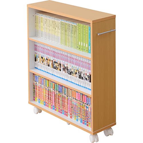 Yamazen CCW-7055C(NB/WH) Slim Bookshelf with Casters (Bookshelf) Width 22.6 x Depth 6.7 x Height 27.0 inches (57.5 x 17 x 68.5 cm) Handle Interchangeable OK Comic (Cartoon) Storage Estimated 105