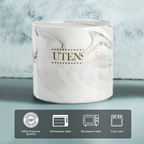 Lyeoboh Kitchen Utensil Holder Large Utensil Holder For Countertop, Modern Ceramic Cooking Utensil Crock Heavy Spatula Holder, 6.7 Inches Gray Marble Utensils Organizer For Home Decor #TOP2