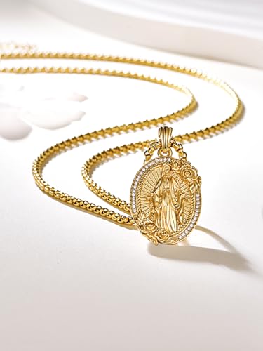 AENEAS Virgin Mary Necklace for Women Steling Silver Gold Plated Black Agate/Turquoise/Abalone Lady of Guadalupe Pendant Miraculous Medallion Jewelry for Women2