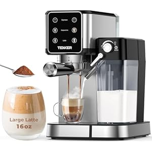 TENKER Espresso Machine 20 Bar, Cappuccino Machine with Automatic Milk Frother, Latte Machine in Stainless Steel Design, 1350W Touchscreen Coffee Maker for Home and Office (Silver)