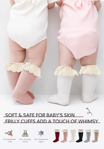 Zando Baby Knee High Socks with Ruffles, Toddler Girls Ruffle Socks for Infant Newborn Toddlers 0-4T4