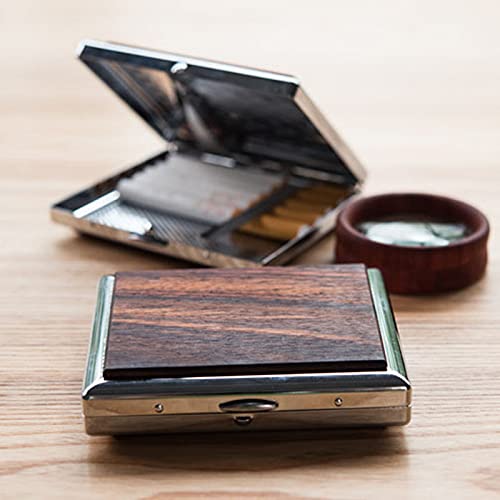 Blocking Double Sided King Cigarette Case Holder & Credit Card RFID Protective Security Wallet, Wood Color Cigarette Case for King and Regualr Size （ Red Flower Pears 20 Pack）