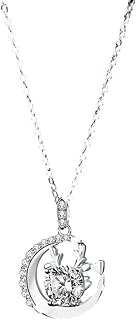 9K/14K/18K White Gold Necklace for Women, Moon with Moissanite, Pendant Necklace Chain for Women Silver
