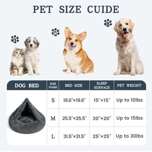 Image of NOYAL Calming Dog Bed for Anxiety, Hooded Donut Cave with Blanket, Plush Fluffy Washable Pet Bed for Small Medium Dogs & Cats