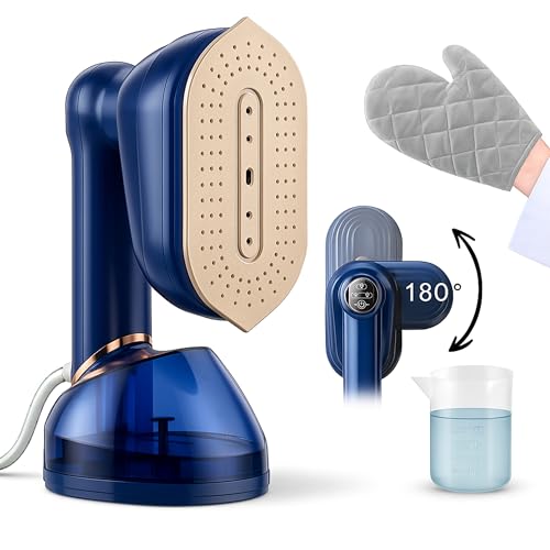 Humse Portable Steamer for Clothes – 2 in 1 Travel Steamer Iron For Clothes, Light Weight with 230ml Water Tank- 20s Heat-up 1050W garment steamer, Fabric Wrinkle Remover with 180° Handle (Blue)