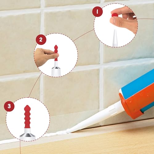 Image of Caulk Caps, 20 Pcs Red Caulk Saving Cap, Caulking Saver Cover, Finishing Tool Tube Sealer Caps, Open Caulking Tips for Sealing and Preserving, Universal Fit Silicone Saver with Storage Box