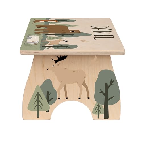 Woodland-Step-Stool-for-Toddlers-Personalized-Wood-Kids-Step-Stool-with-Name-for-Kitchen-Sink-Bathroom-Potty-Training-Toilet-Kitchen-Sink-Sturdy-and-Safe-Made-in-USA-by-BloomOwl-Woodland-Bear Woodland Step Stool for Toddlers Personalized Wood Kids Step Stool with Name for Kitchen Sink Bathroom Potty Training Toilet Kitchen Sink Sturdy and Safe Made in USA by BloomOwl Woodland Bear