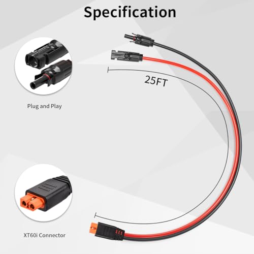 LIOFYN Cabo conector solar para XT60i 12AWG 6 m, conector de painel solar para XT60i, cabo de carreg