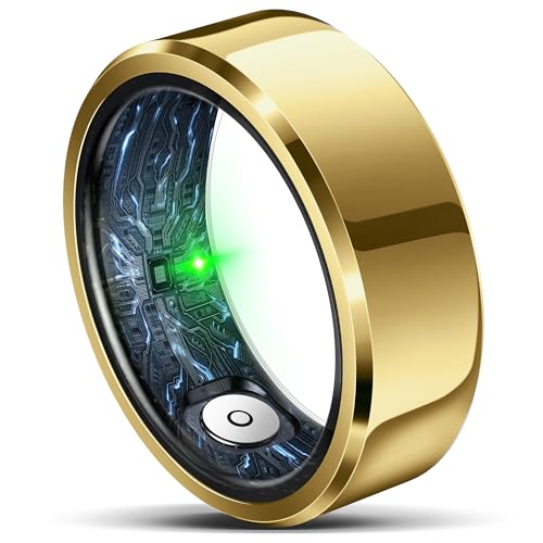 Image of Smart Ring for Women Men, Fashion Minimalist Fitness Ring & Sleep Tracker Ring with Heart Rate, Blood Pressure,5ATM Waterproof Health Ring,Gifts for Women Men Birthday, No Subscription(Size 9, Gold)