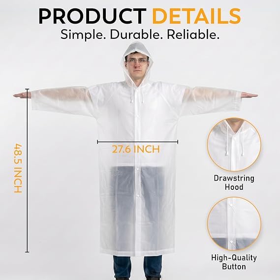 Image of Disposable Emergency Rain Ponchos 5 /10 Pack, Clear Waterproof