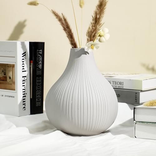 Large Ceramic Vase Modern Vase Gray Vase for Room?Big Belly Vases Minimalism Style for Home Decor?Flower Vases Decorative Vase for Shelf Decor/Table/Living Room/Office (Grey, 9.6Inches)
