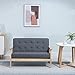 HOMCOM Sofá de 2 Plazas con Respaldo y Cojines Acolchados Patas de Madera Antideslizantes Botones con Mechones Salón Dormitorio Oficina 114x66x69 cm Gris