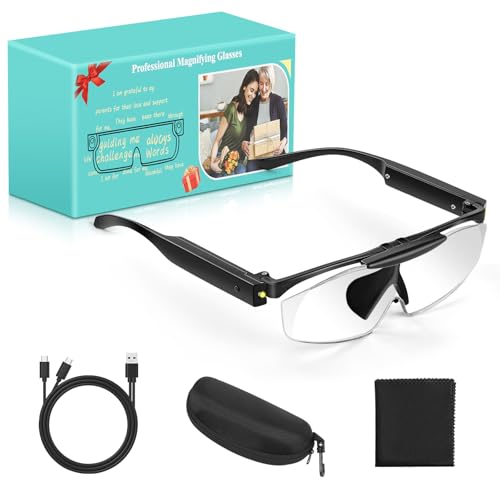 NZQXJXZ 300% Lupa con Luz y Diseño Plegable, USB Recargable LED con Lupa con Luz, Manos Libres Gafas Lupa de Cabeza para Aficiones, Joyeros, Costura, Personas Mayores