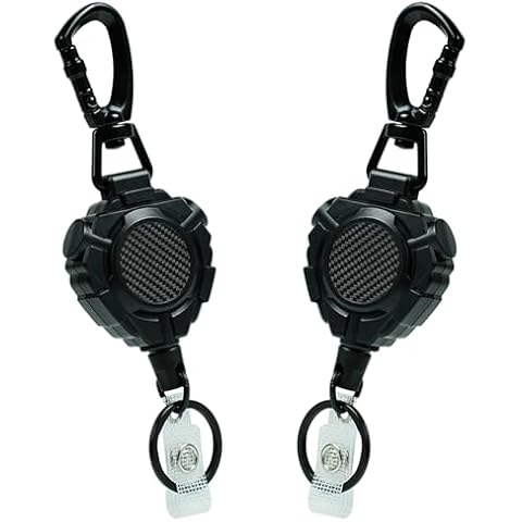 Abeyath 2 Pack Retractable Keychain Heavy Duty Carabiner Badge Holder, Tactical ID Badge Reel with 31. 5” Steel Retractable Cord，The load capacity is up to 8 ounces Cover