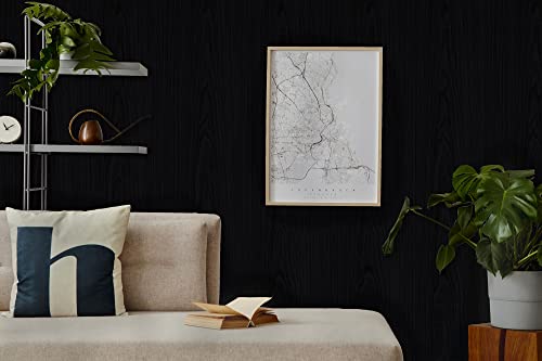 Fiula Black Wallpaper Black Wood Grain Wallpaper Pure Color Removable Wallpaper Black Wood Grain Contact Paper Wood Wallpaper Self-Adhesive Wallpaper Vinyl Wallpaper Film 472”×17.5” #TOP3