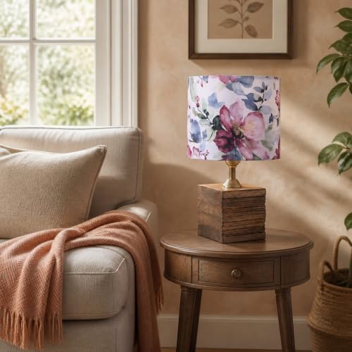 Image of tu casa Wooden Table Lamp Printed Satin Shade for Bedroom, Living Room