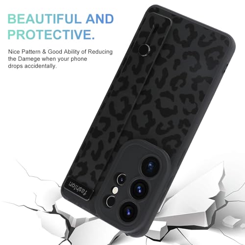 Image of Compatible with Samsung Galaxy S26 Ultra Case with Strap Wrist Black | Cheetah Print Shockproof Soft TPU Protective Cover for Women Girls, Slim Anti Scratch Case 6.9 Inch, Black