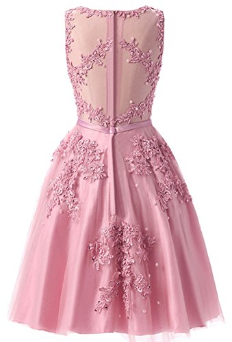 Women's Knee Length Tulle Lace Appliques Hollow Homecoming Dress2