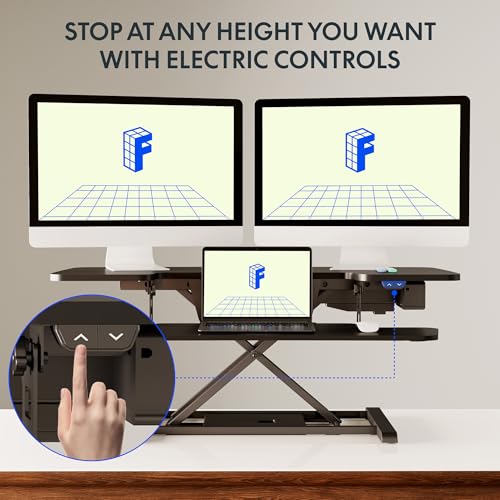 Image of FLEXISPOT 40 inch Electric Standing Desk Converter, Height Adjustable Riser, Sit to Stand Monitor and Laptop Workstation with Wide Keyboard Tray, Black