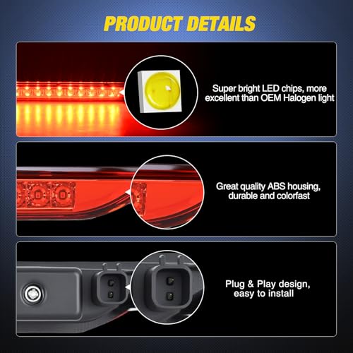 Image of Nilight Third Brake Light Tail High Mount 3rd Stop Lights Red Lens for Dodge Caliber 2007-2012 Durango 2011-2017 Jeep Cherokee 2011-2017 Compass 2007-2016 Van SUV Rear Center Cab Lamp