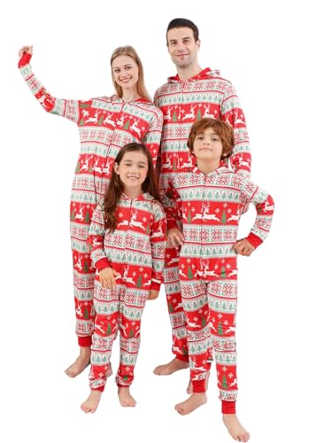 VNVNE Matching Christmas Onesie Pajamas for Family/Couples/Women/Men, Xmas Holiday Reindeer Striped Adults Pjs Sleepwear