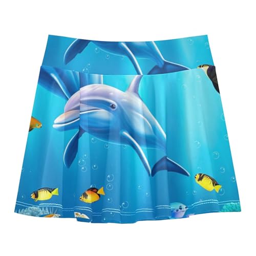 Underwater Scene Dolphins Fish Athletic Shorts for Girls Skorts Tennis Skirts Toddler Gymnastics Little Girl 3t