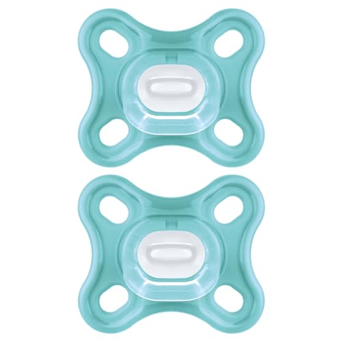MAM Chupete Todo Silicona, 0-3 Meses, con Tetina Simétrica, Extra Pequeña y Cuello Delgado de Silicona Skin Soft Silicone de Fácil Aceptación, con Caja Autoesterilizadora, MAM Comfort, Neutro, 2uds