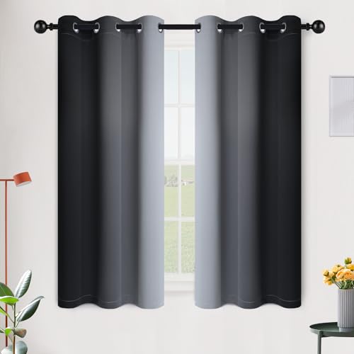 Image of SimpleHome Ombre Black to Grey White Curtains for Living Room 42Wx54L | Room Darkening Curtains for Bedroom,Gradient Light Blocking Curtain,Thermal Insulated Grommet Window Drapes,2 Panels,54 Inch